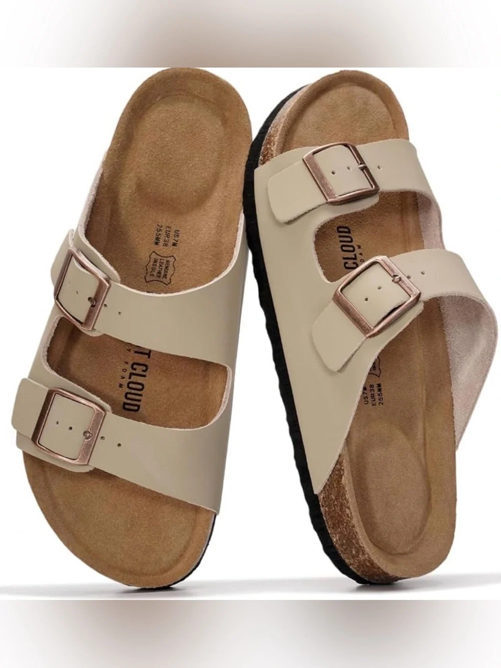 Birkenstock Sandals in Light Beige Suede with Copper Buckles